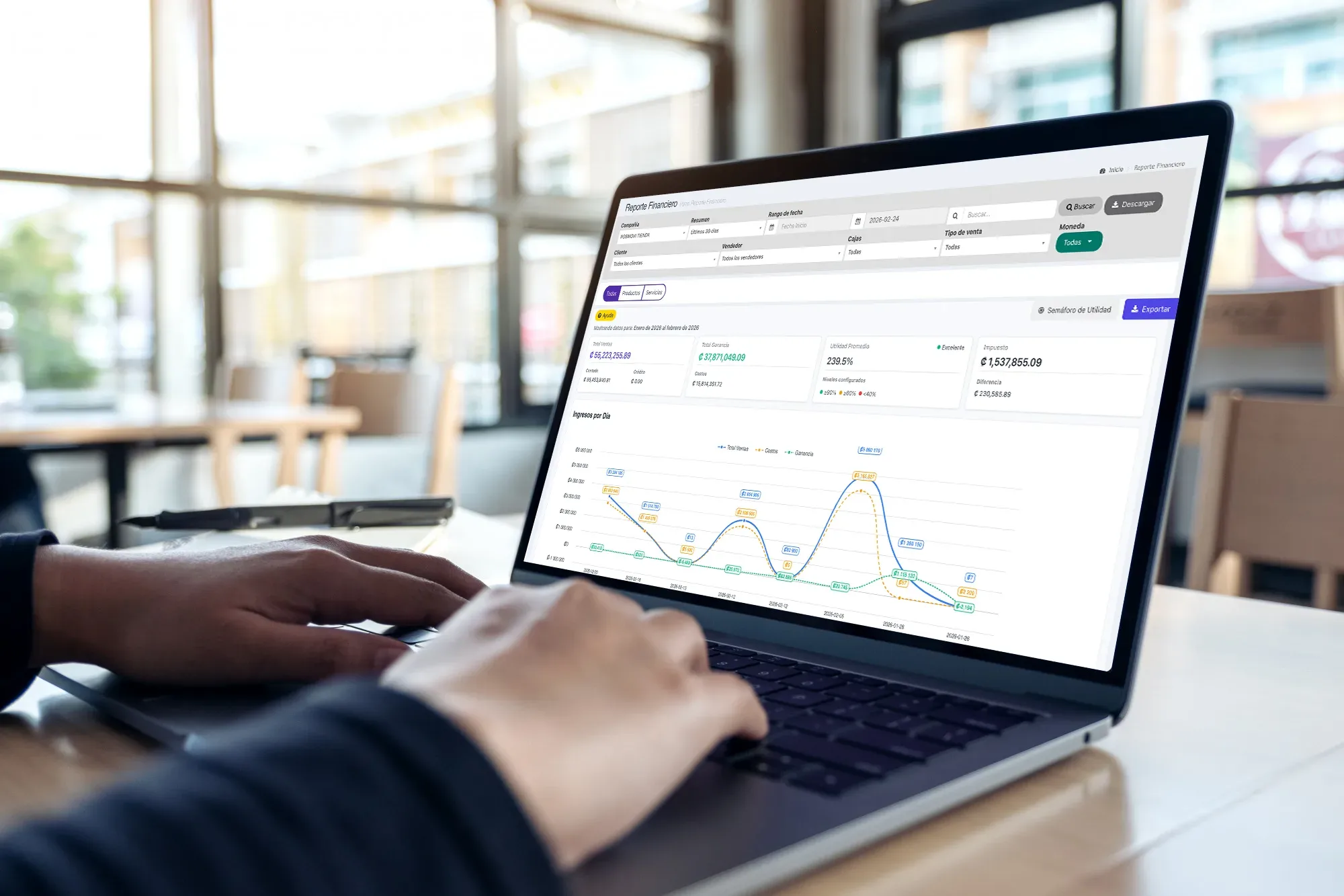 Reporte financiero en FacturarOnline para analizar ingresos y resultados del negocio